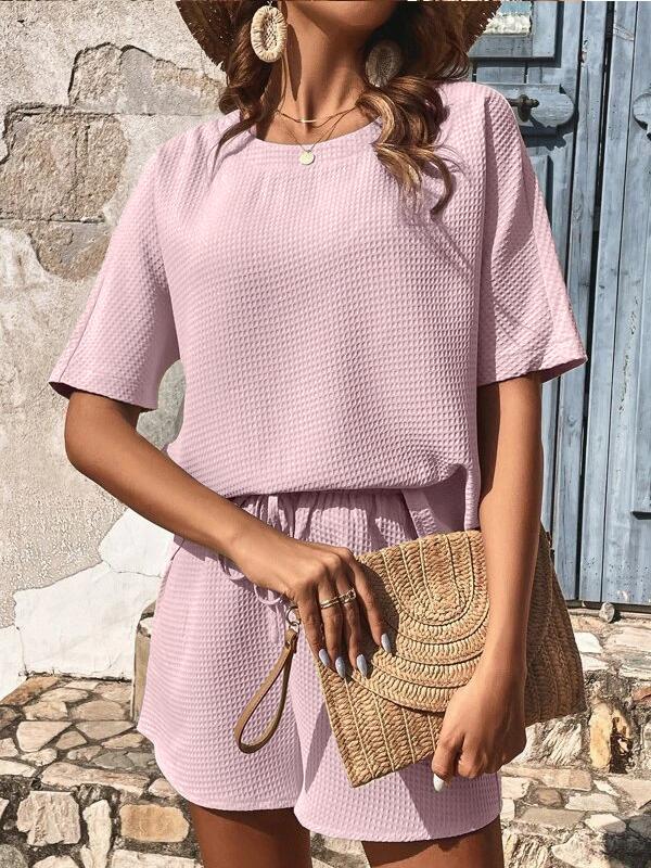 Two-Piece Set with Short-Sleeve Shirt and Shorts – Phoebe – Rose Pink