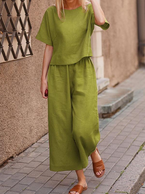 Two-Piece Set with Solid Relaxed Shirt and Pants – Lorelei – Cyan