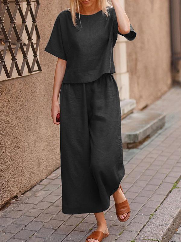 Two-Piece Set with Solid Relaxed Shirt and Pants – Lorelei – Black