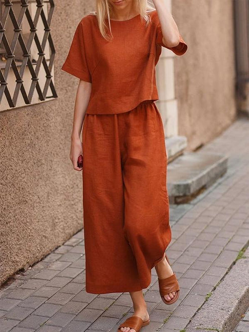 Two-Piece Set with Solid Relaxed Shirt and Pants – Lorelei – Orange
