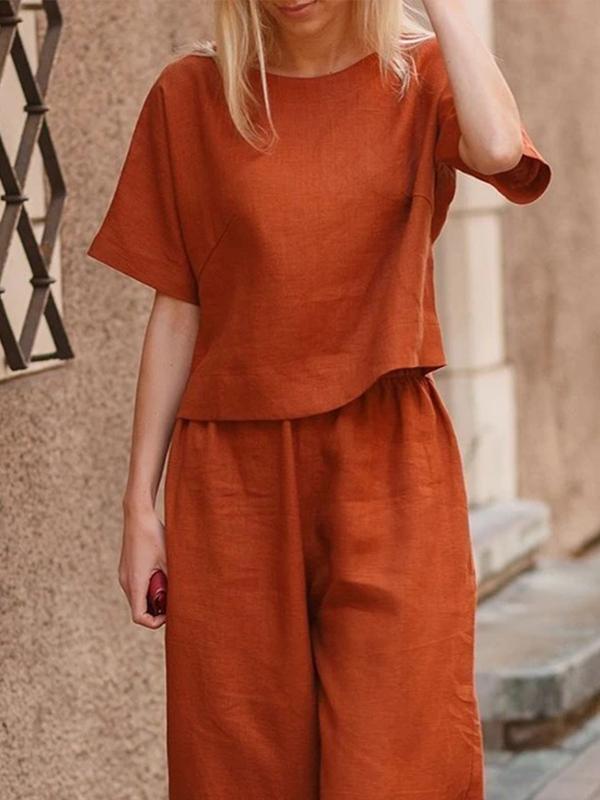 Two-Piece Set with Solid Relaxed Shirt and Pants – Lorelei