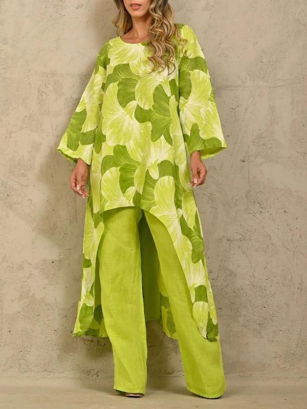 Two-Piece Set with Printed Long-Sleeve Sweater – Juno – Mustard Green