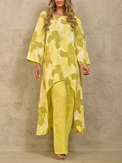 Two-Piece Set with Printed Long-Sleeve Sweater – Juno – Yellow
