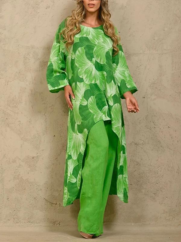 Two-Piece Set with Printed Long-Sleeve Sweater – Juno – Vivid Green