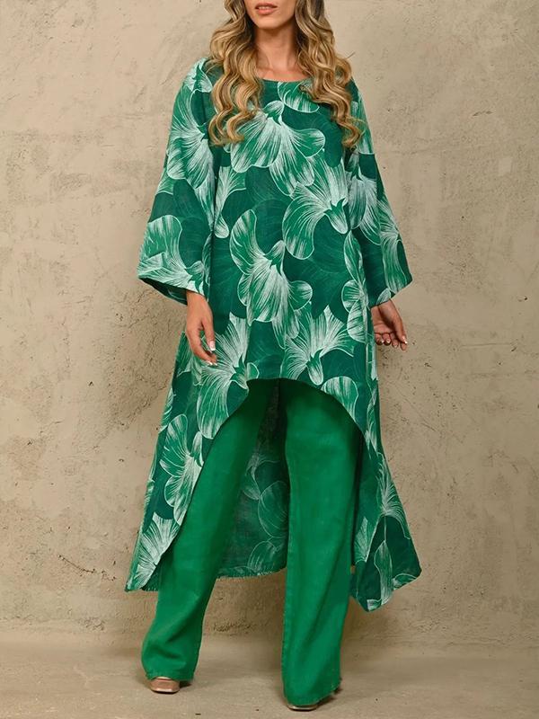 Two-Piece Set with Printed Long-Sleeve Sweater – Juno – Dark Green