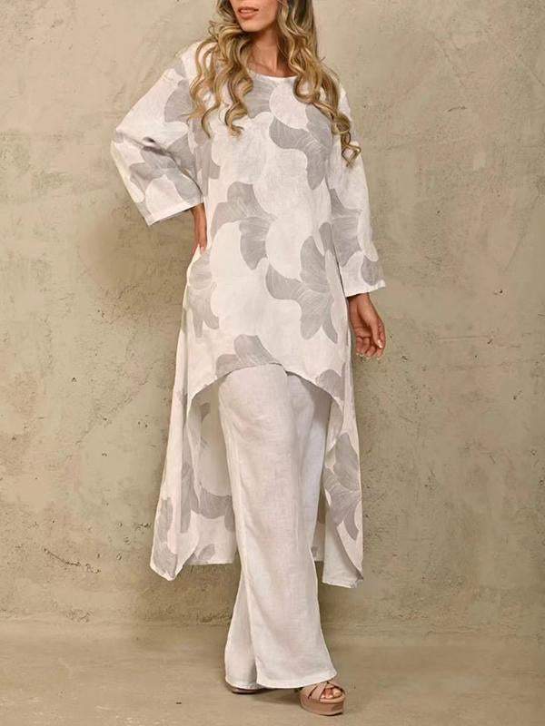 Two-Piece Set with Printed Long-Sleeve Sweater – Juno – White