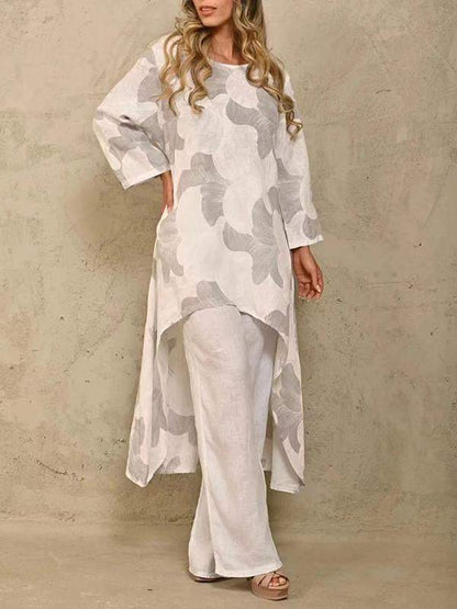 Two-Piece Set with Printed Long-Sleeve Sweater – Juno – White