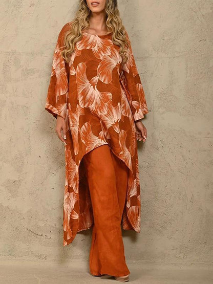 Two-Piece Set with Printed Long-Sleeve Sweater – Juno – Coral