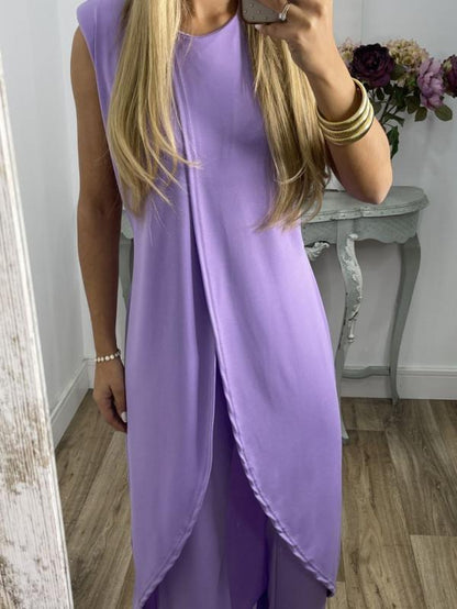 Two-Piece Set with Slit Top and Casual Pants – Vita – view 2
