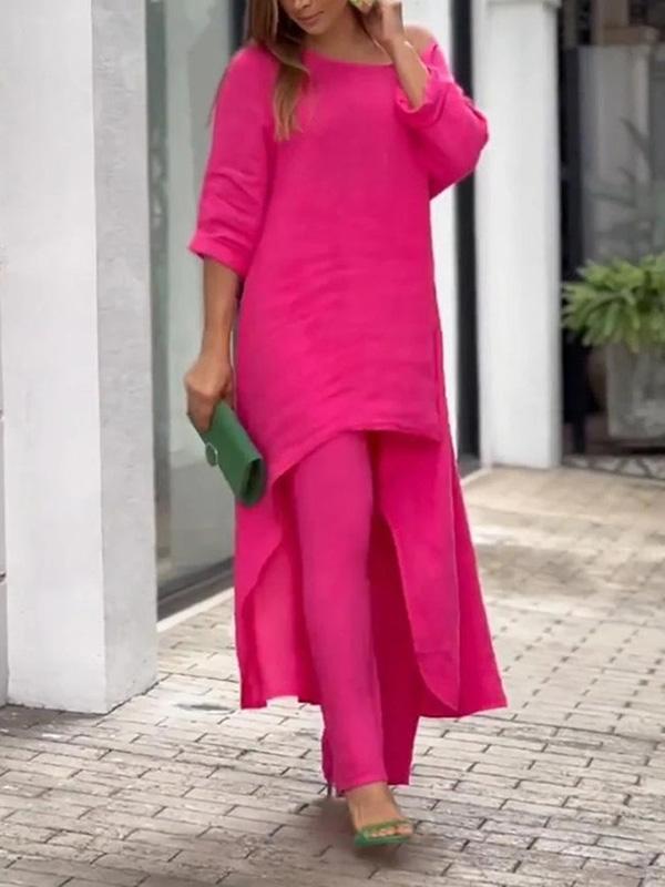 Women's Solid Two-Piece Set – Camille – Pink
