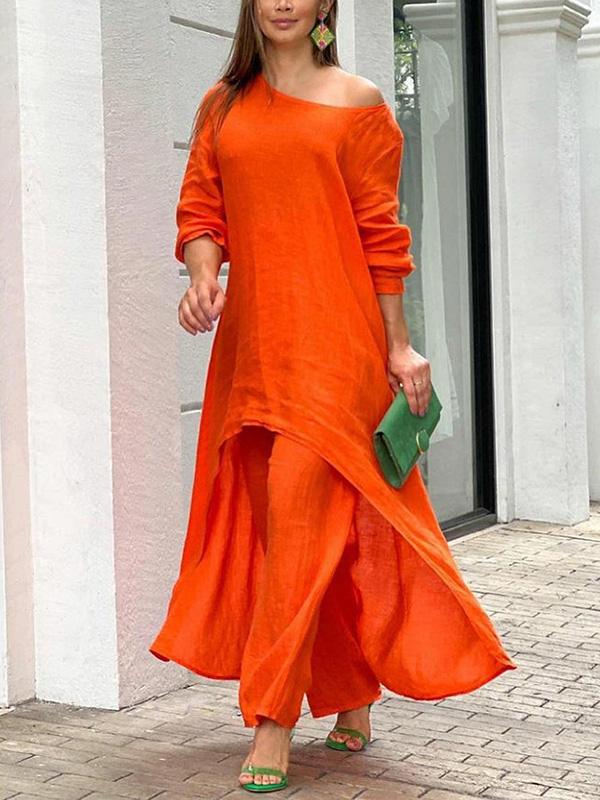 Women's Solid Two-Piece Set – Camille – Orange