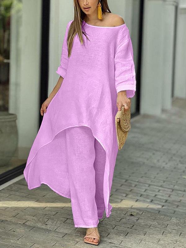 Women's Solid Two-Piece Set – Camille – Purple