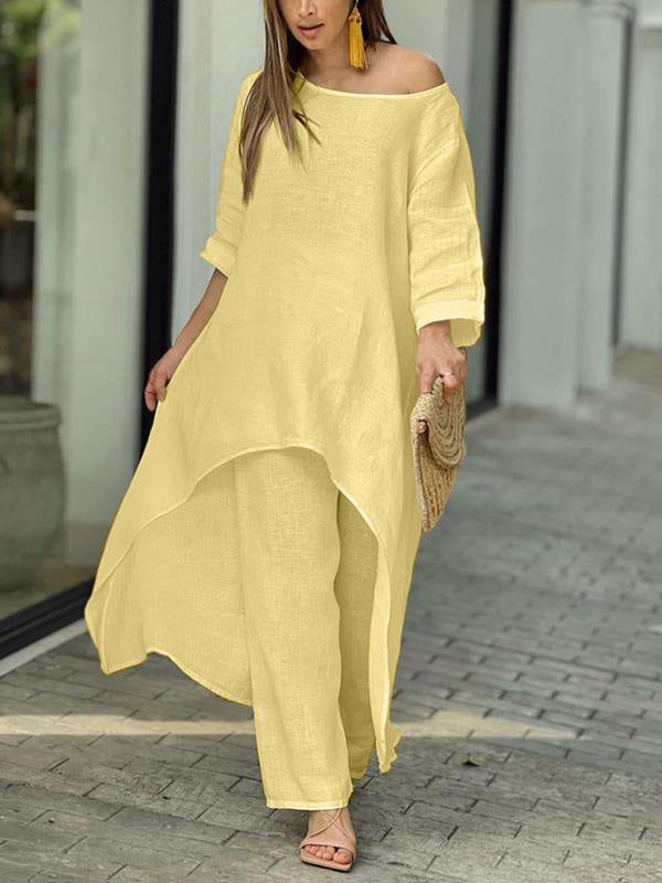 Women's Solid Two-Piece Set – Camille – Yellow