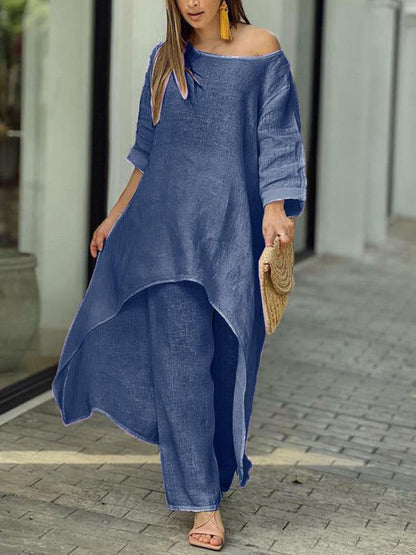 Women's Solid Two-Piece Set – Camille – Dark Blue