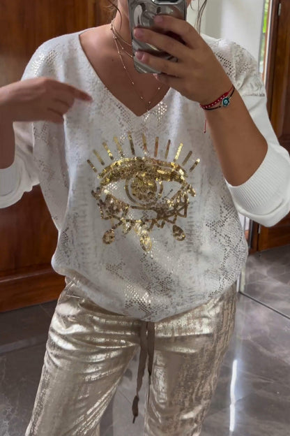 Two-Piece Sequin Top and Metallic Pants Set – Dora – view 3