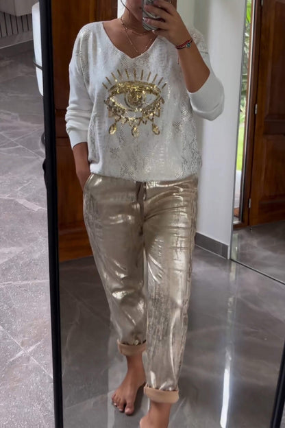 Two-Piece Sequin Top and Metallic Pants Set – Dora – view 2