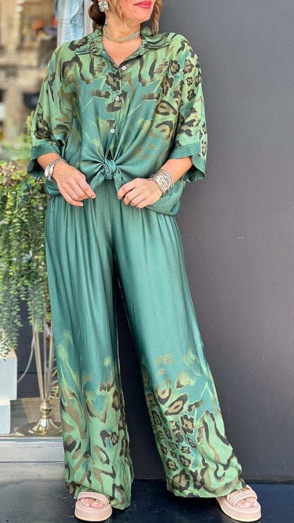 Women's Casual Ombré Leopard-Print Lapel Set – Tinsley – Green