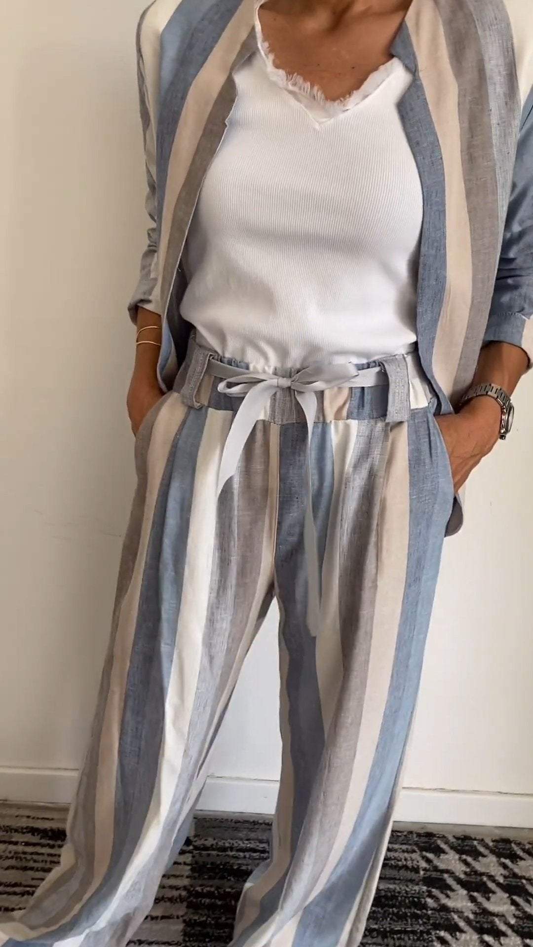 Women's Casual Striped Comfort Crewneck Set – Kaia – view 3