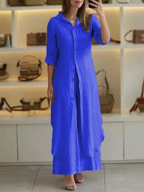 Women's Casual Two-Piece Cotton-Linen Set – Keira – Blue