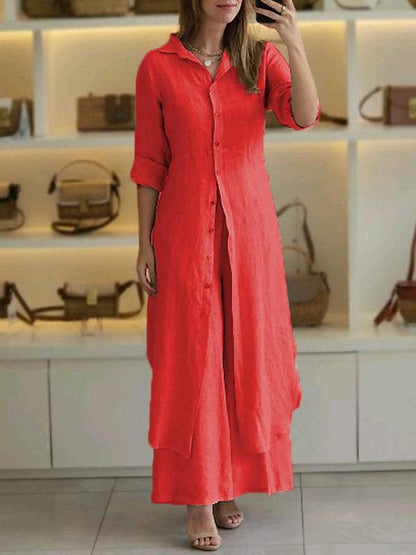 Women's Casual Two-Piece Cotton-Linen Set – Keira – Red