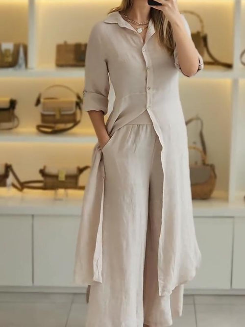 Women's Casual Two-Piece Cotton-Linen Set – Keira – Khaki