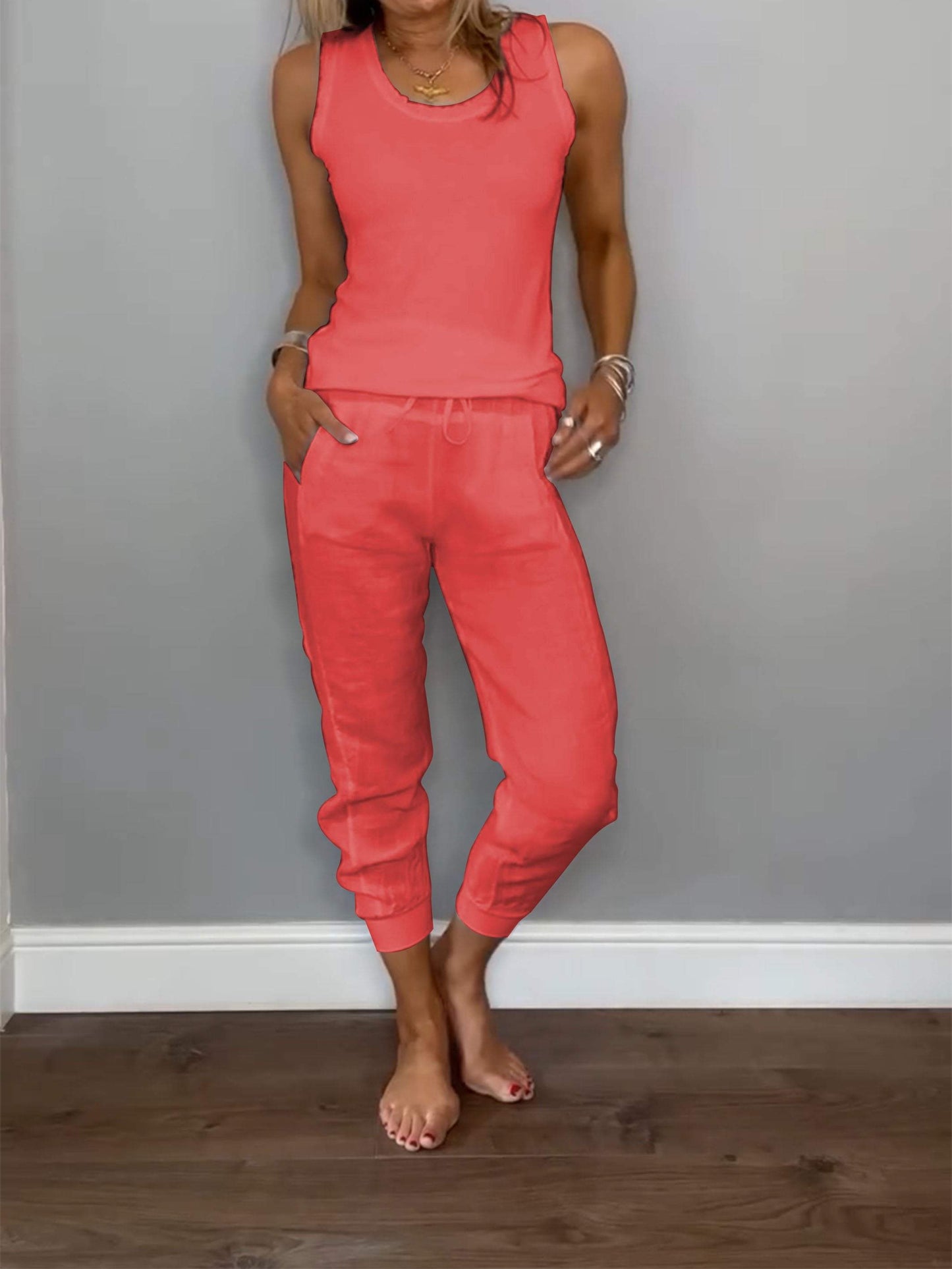 Women's Casual Two-Piece Cotton-Linen Set – Verena – Rose Pink