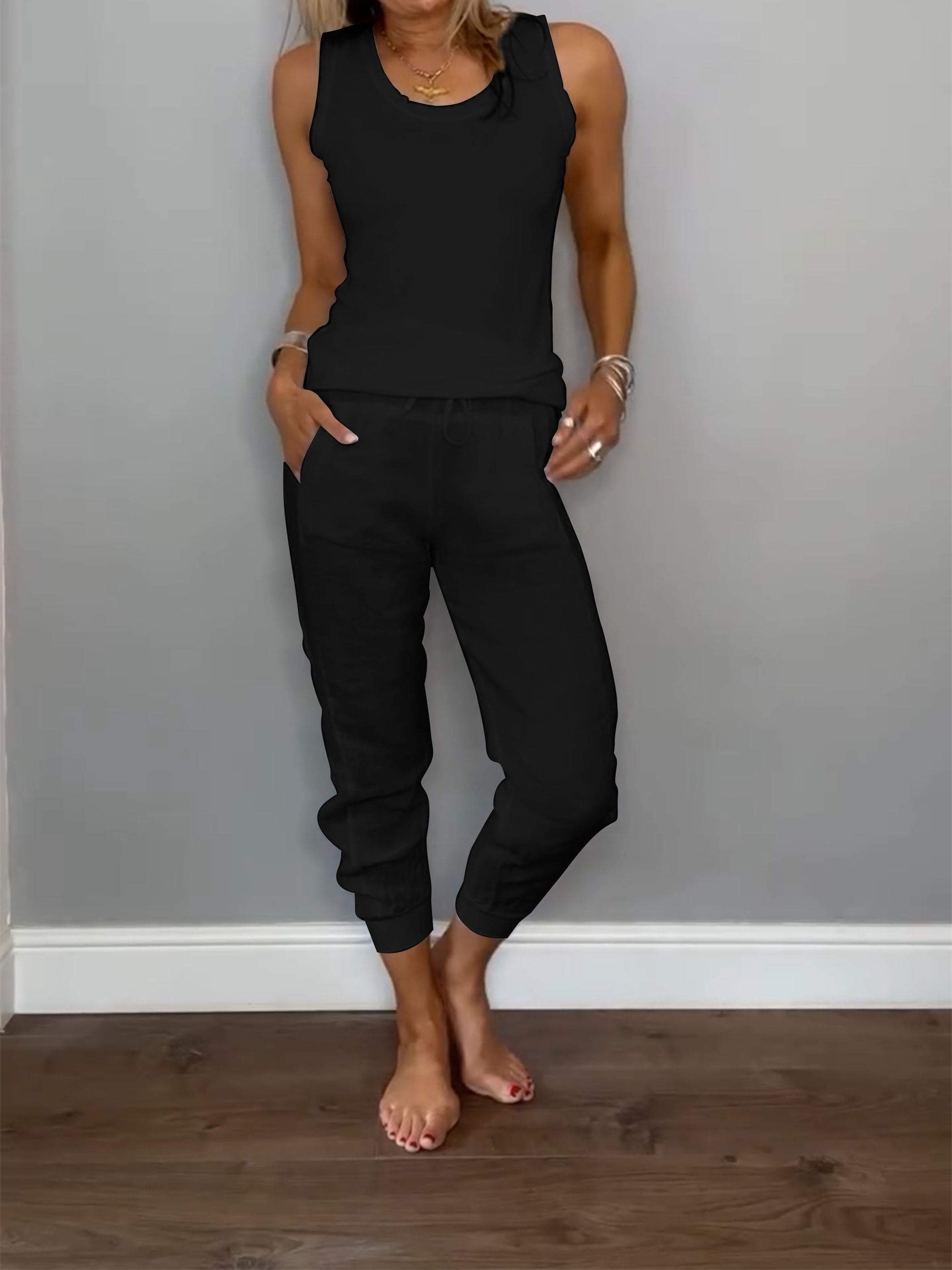 Women's Casual Two-Piece Cotton-Linen Set – Verena – Black