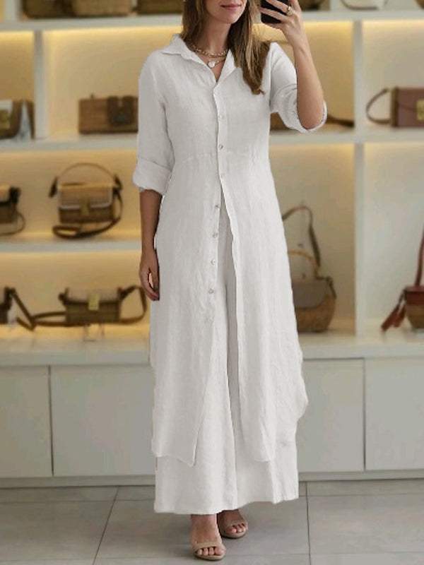 Women's Casual Two-Piece Cotton-Linen Set – Keira – White