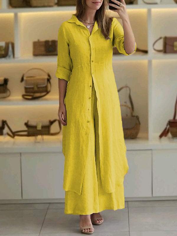 Women's Casual Two-Piece Cotton-Linen Set – Keira – Yellow