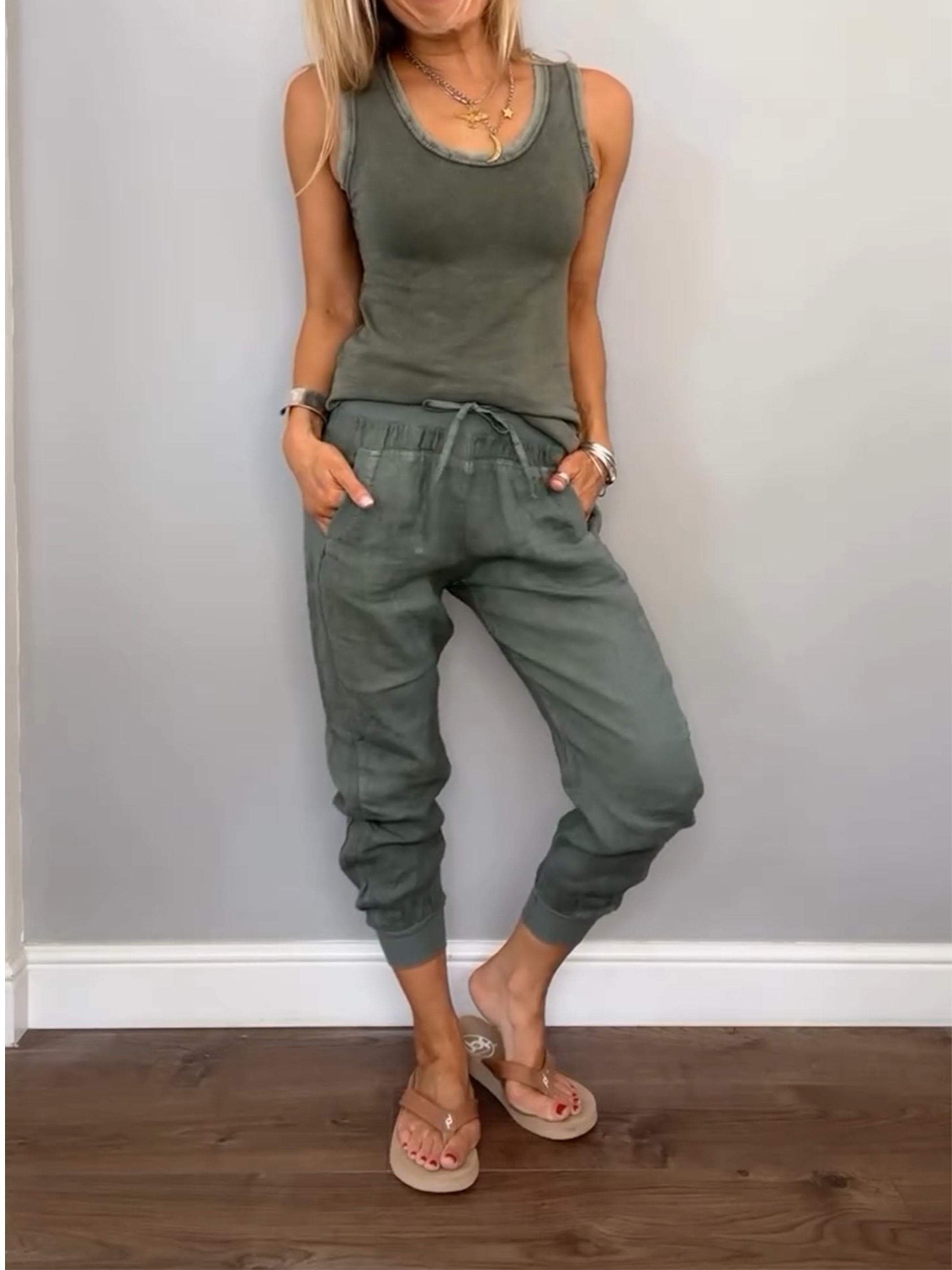 Women's Casual Two-Piece Cotton-Linen Set – Verena – Vivid Green
