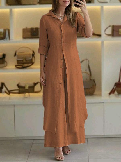 Women's Casual Two-Piece Cotton-Linen Set – Keira – Brown