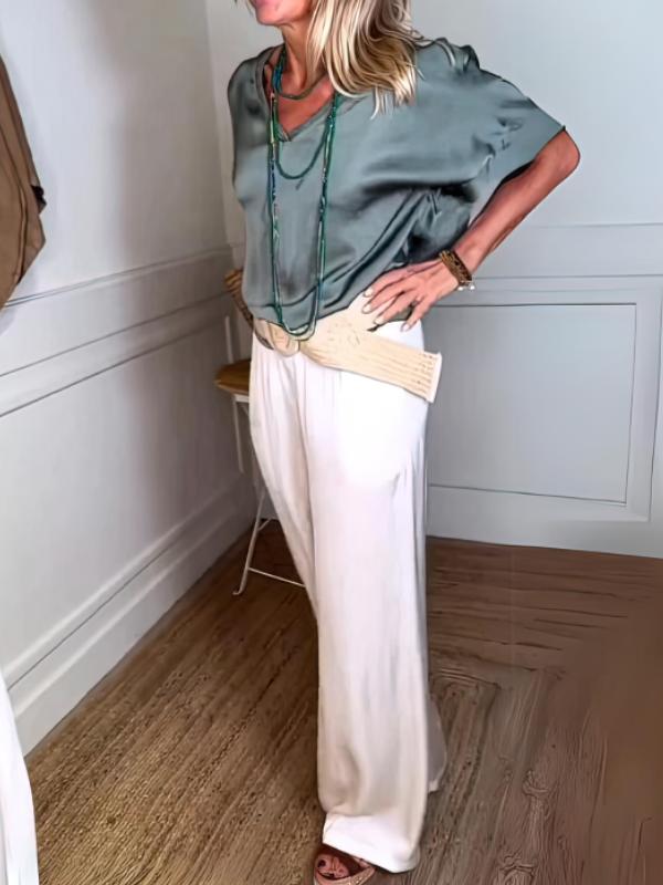 Women's Casual Satin Top and Drawstring Pants Set – Greta – view 7