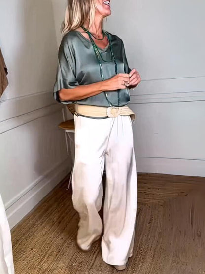 Women's Casual Satin Top and Drawstring Pants Set – Greta – view 6