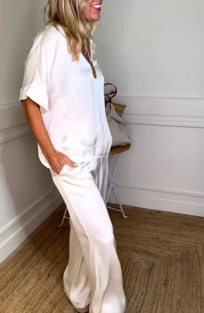 Women's Casual Satin Top and Drawstring Pants Set – Greta – view 3
