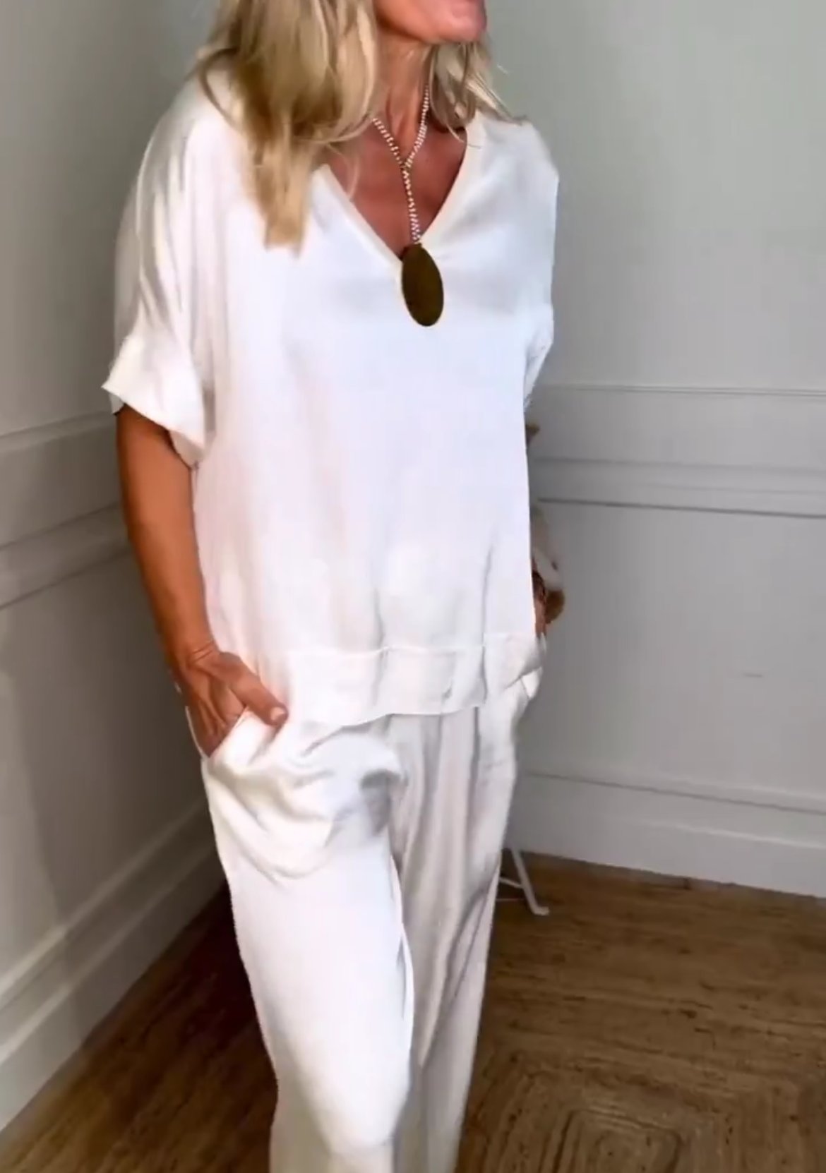 Women's Casual Satin Top and Drawstring Pants Set – Greta – view 4