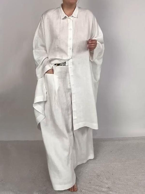 Women's Casual Solid Shirt and Pants Set – Lyra – White