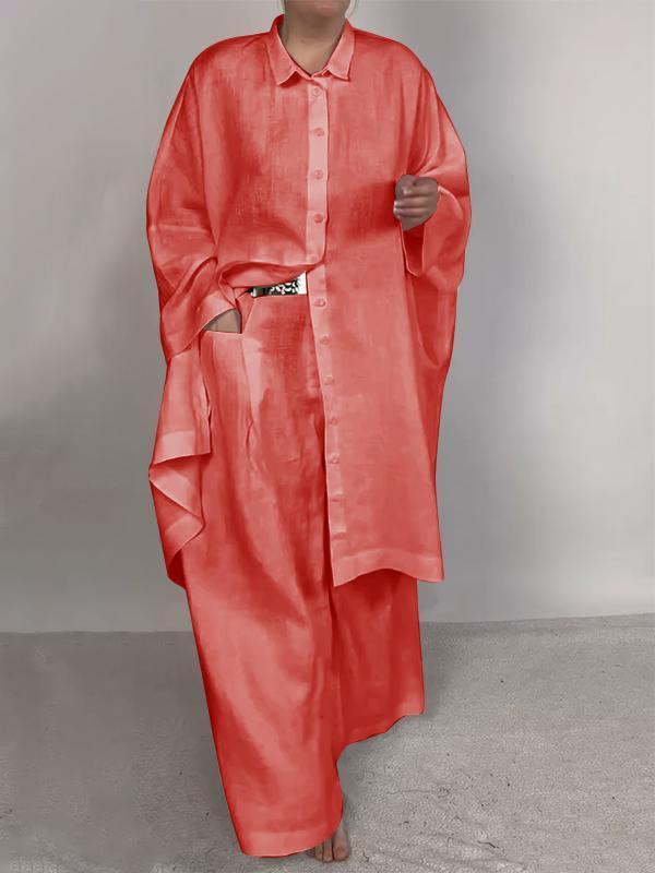 Women's Casual Solid Shirt and Pants Set – Lyra – Red