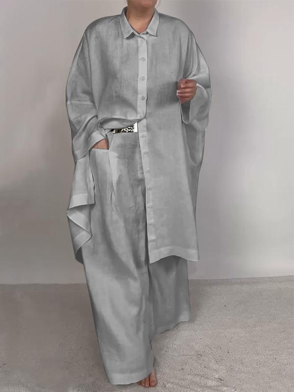 Women's Casual Solid Shirt and Pants Set – Lyra – Gray