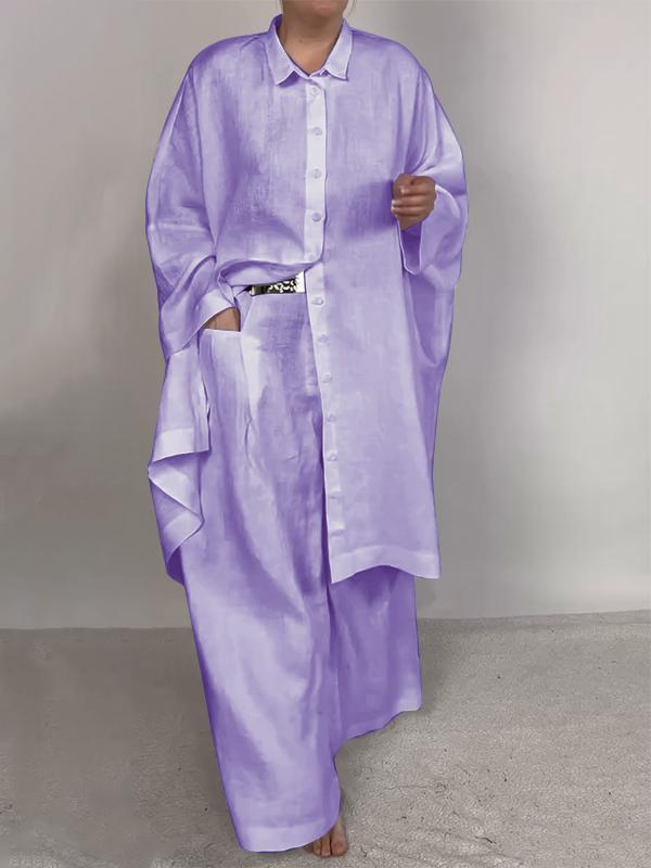 Women's Casual Solid Shirt and Pants Set – Lyra – Purple