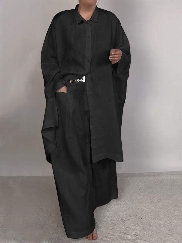 Women's Casual Solid Shirt and Pants Set – Lyra – Black