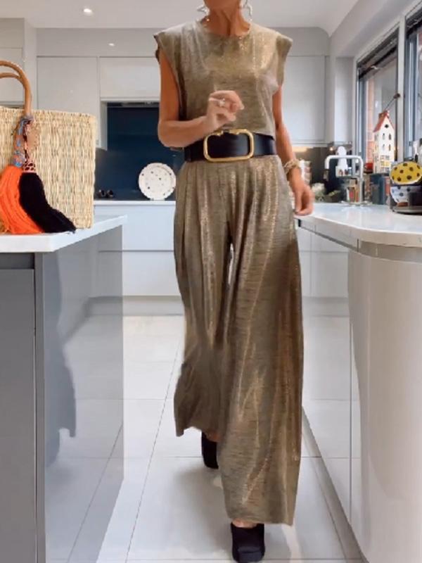 Women's Casual Shimmer Vest and Wide-Leg Pants Set – Laila – view 2