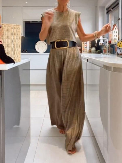 Women's Casual Shimmer Vest and Wide-Leg Pants Set – Laila – view 4