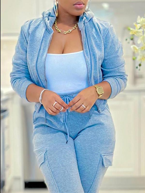 Women's Casual Zip Drawstring Jacket and Cargo Pants Set – Fern