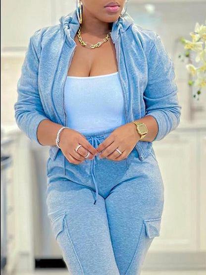 Women's Casual Zip Drawstring Jacket and Cargo Pants Set – Fern