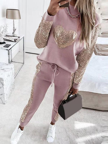 Women's Casual Love Sequin Set – Henrietta – Pink