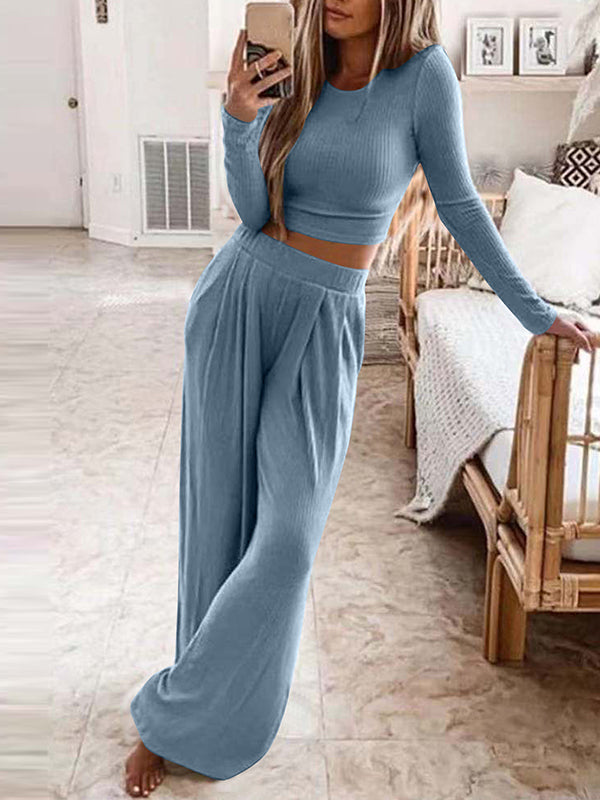 Women's Casual Solid Knit Loungewear Set – Sasha – Blue