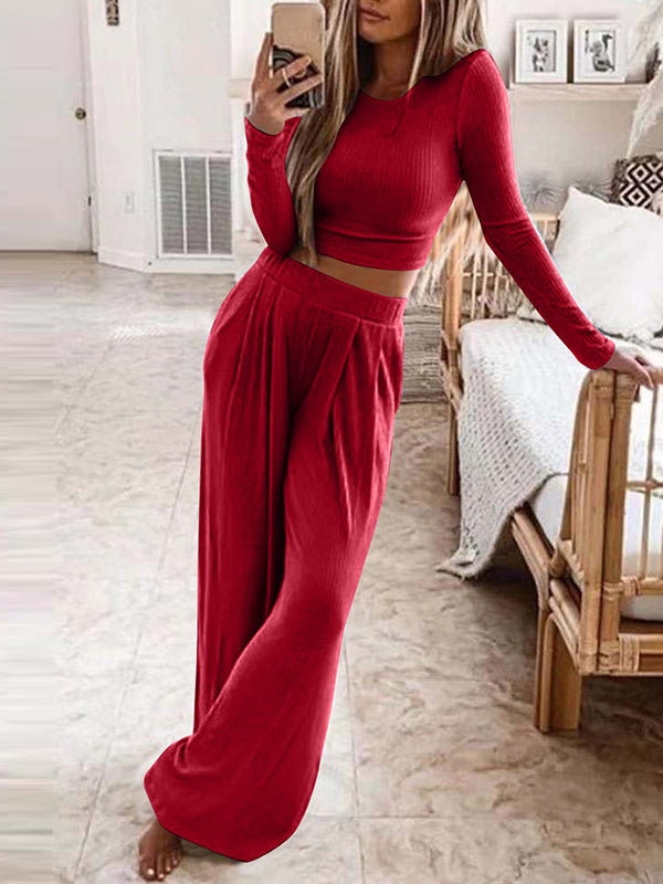 Women's Casual Solid Knit Loungewear Set – Sasha – Burgundy