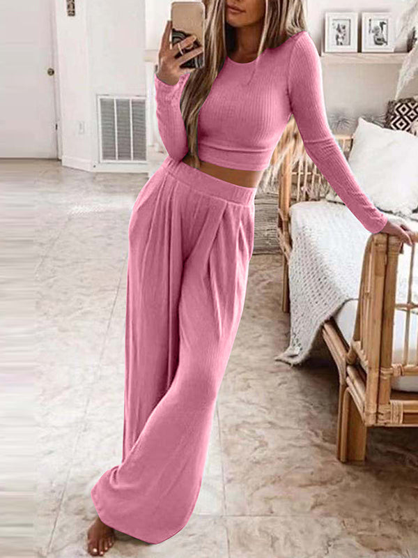 Women's Casual Solid Knit Loungewear Set – Sasha – Pink