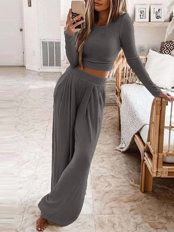 Women's Casual Solid Knit Loungewear Set – Sasha – Gray