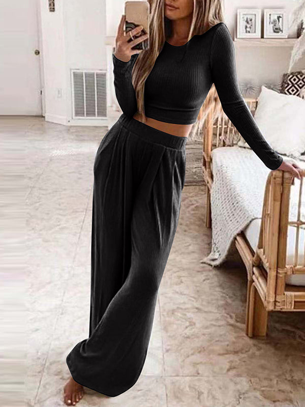 Women's Casual Solid Knit Loungewear Set – Sasha – Black